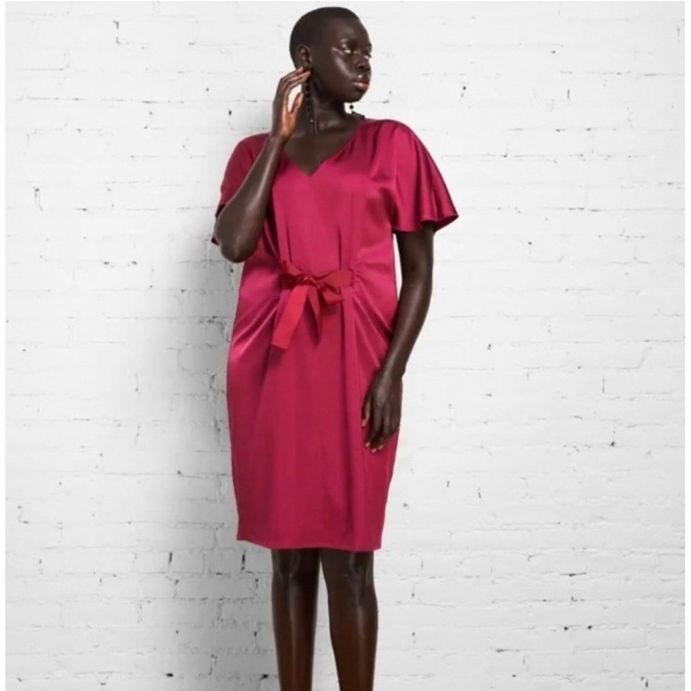 Universal Standard Berry Pink Becca Satin V-Neck‎  Midi Dress XS